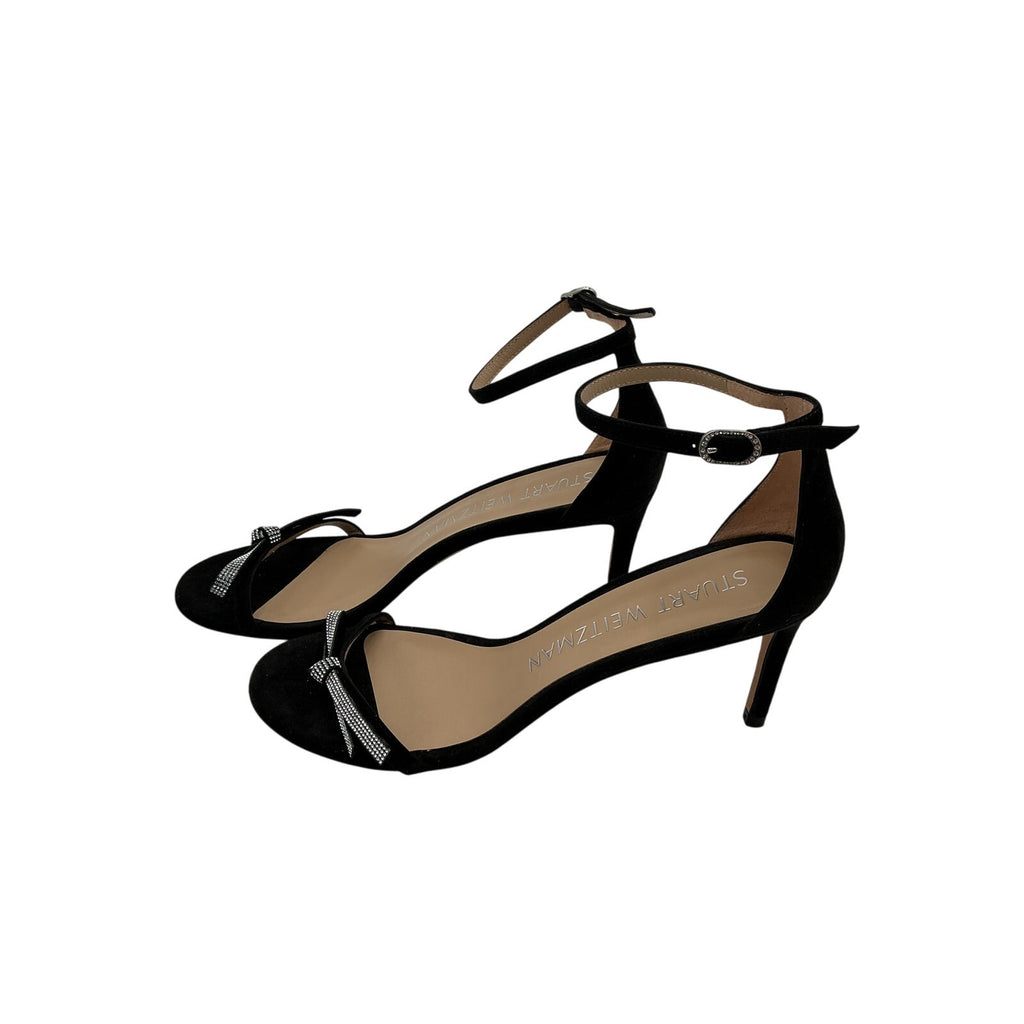 Stuart Weitzman 'Nudist' Black Suede Sw Bow 75 Sandal Size 9