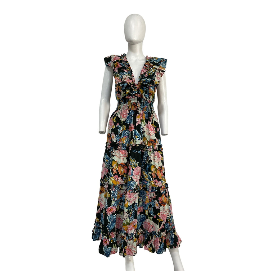 Love The Label 'Topanga' Black Cotton Ruffled V-Neck Dress Size XS
