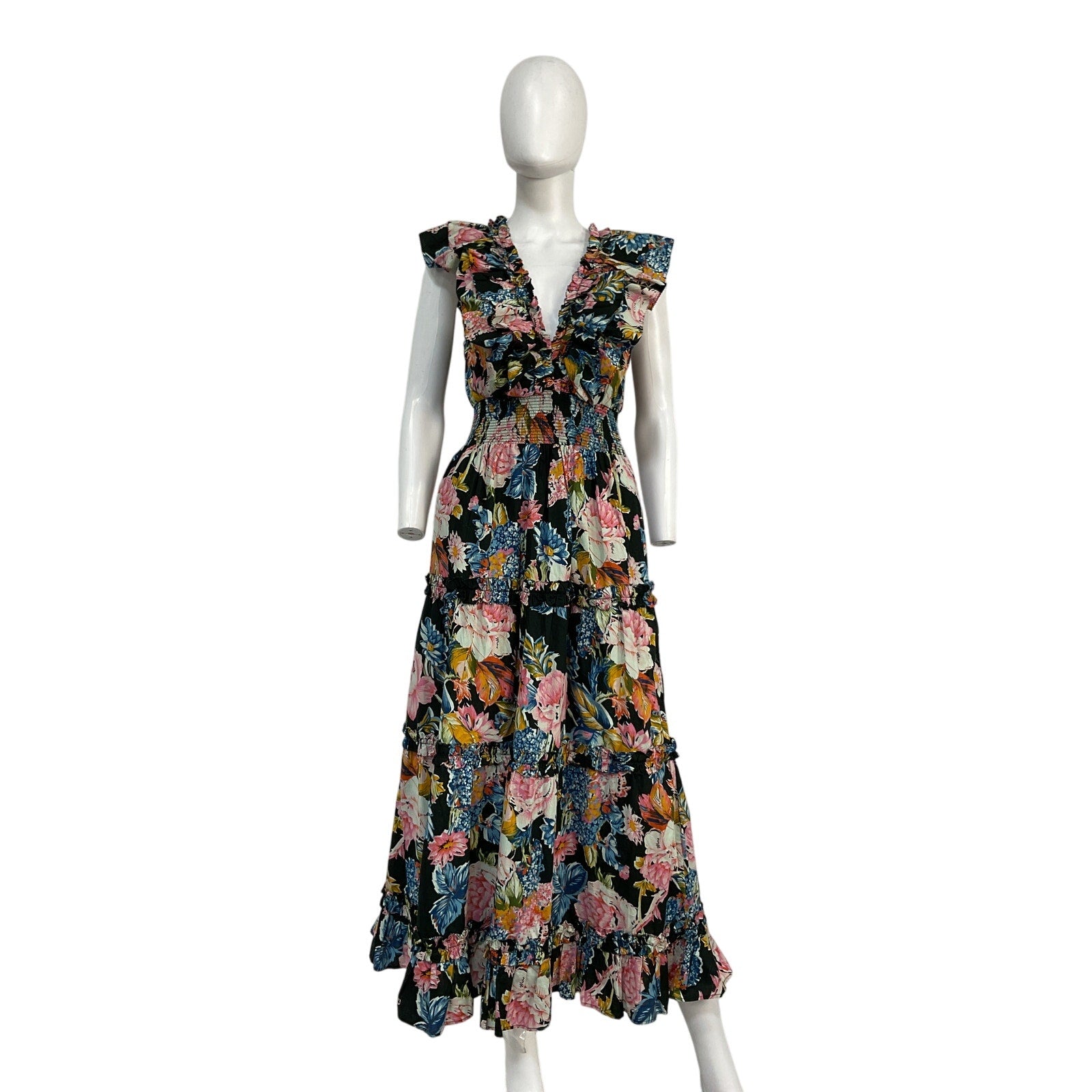 Love The Label 'Topanga' Black Cotton Ruffled V-Neck Dress Size XS