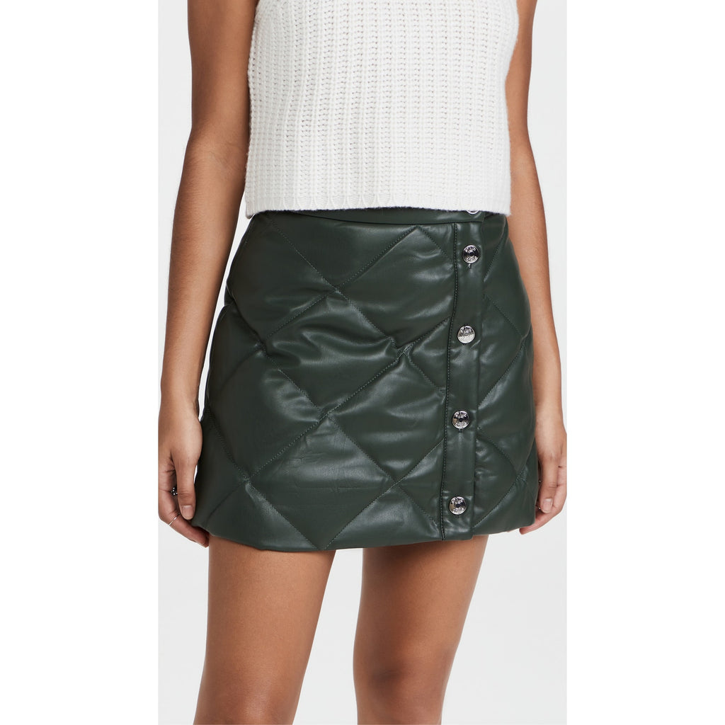 Staud 'Dice' Green Vegan Leather Diamond Quilted Skirt Size 0