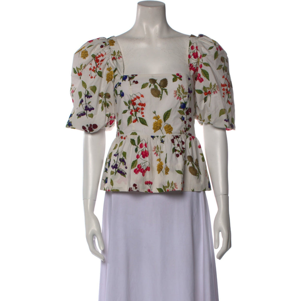 Cara Cara Floral Print White Square Neckline Blouse Size XS