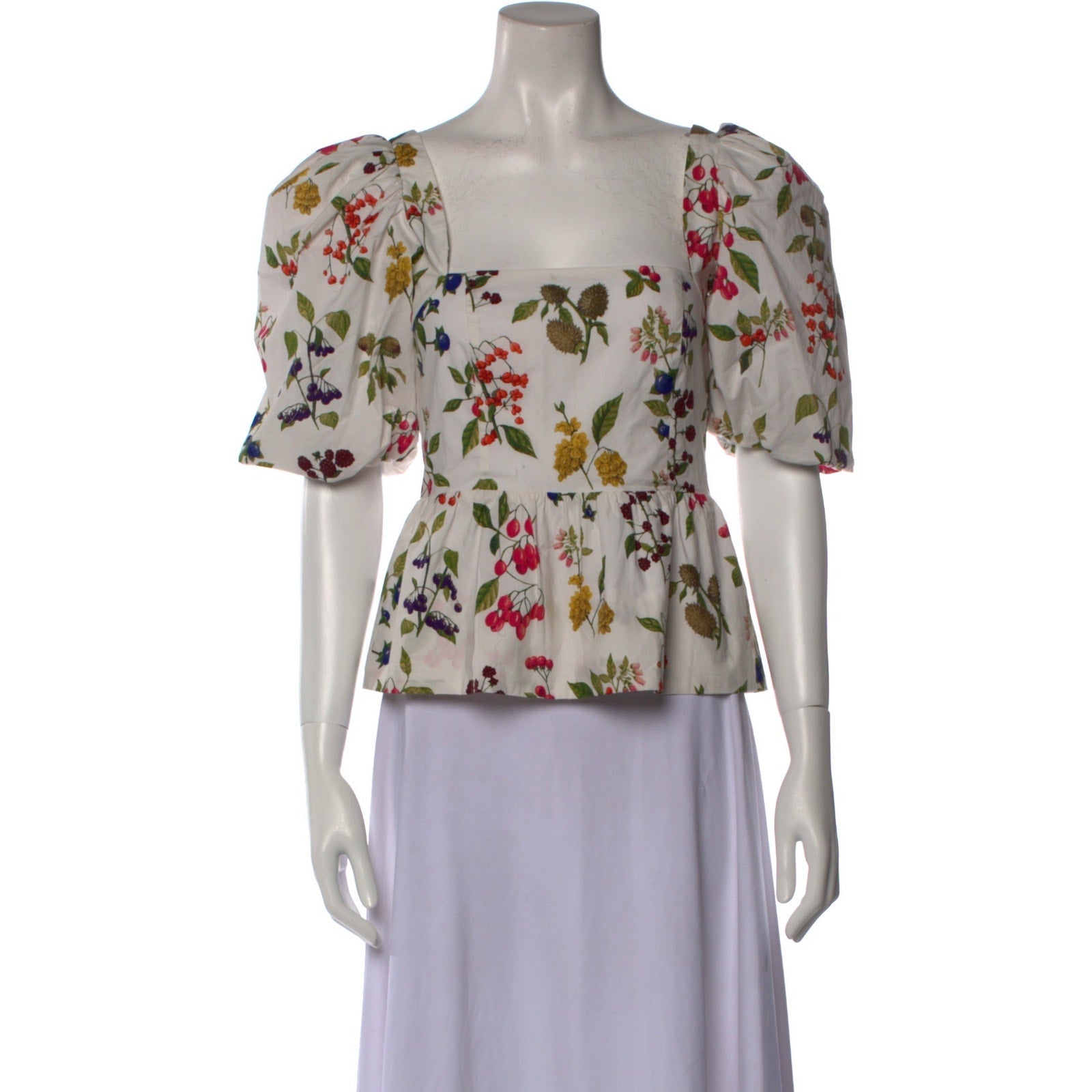 Cara Cara Floral Print White Square Neckline Blouse Size XS