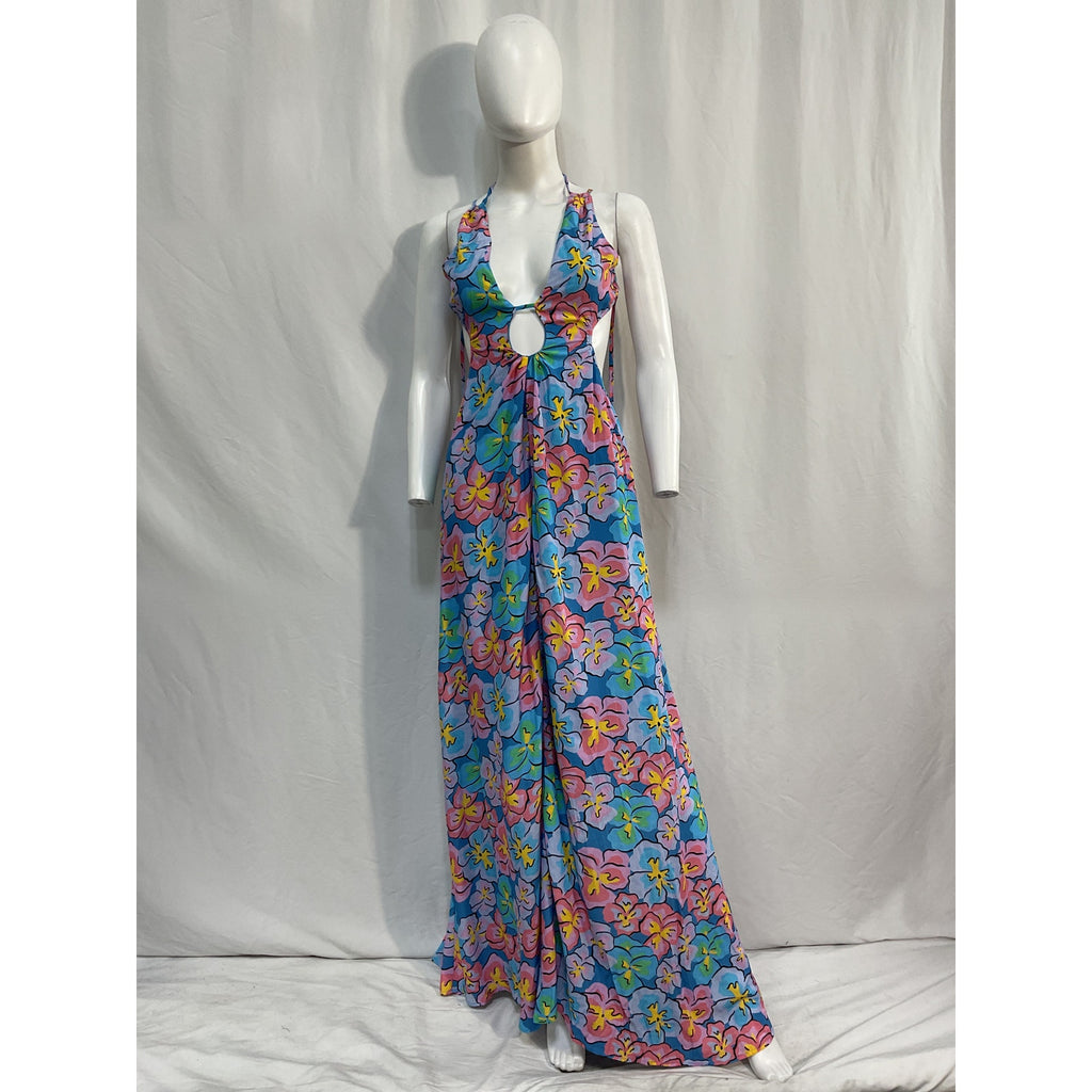 For Love & Lemons 'Yasmin' Blue Bamboo Maxi Dress Size M - NWT