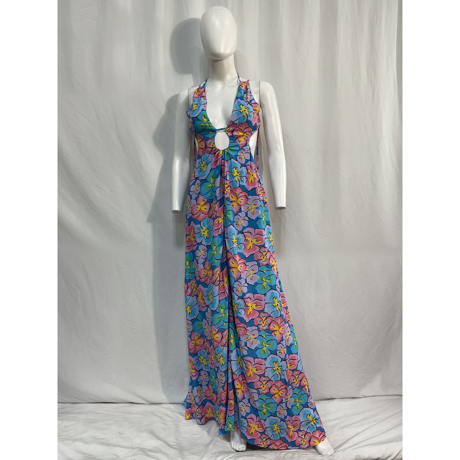 For Love & Lemons 'Yasmin' Blue Bamboo Maxi Dress Size M - NWT