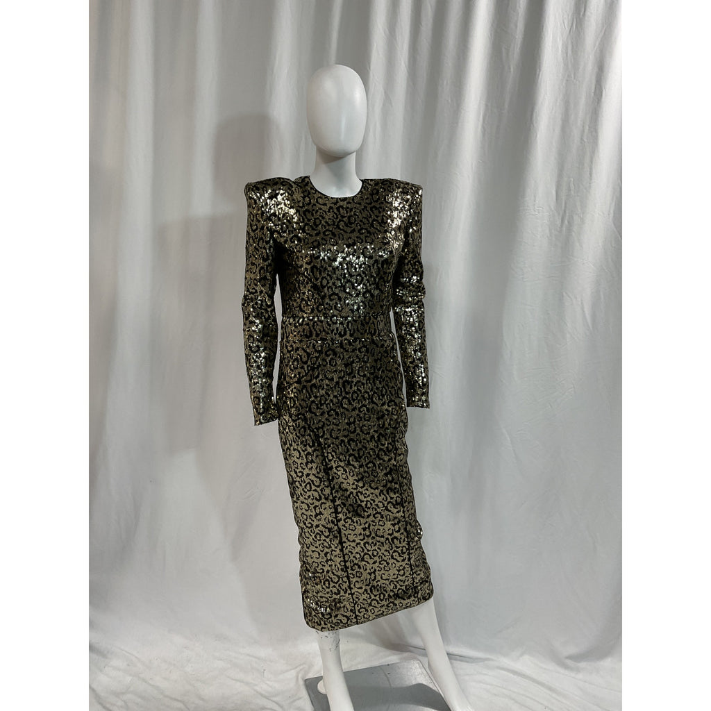 Zhivago 'Testimony' Gold Midi Sequin Embellished Back Vent Dress Size 8