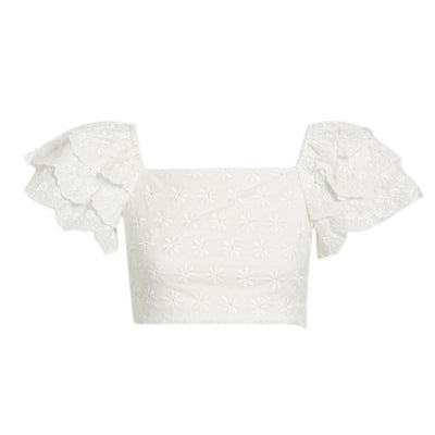 Caroline Constas Ruffled White Estelle Top Size M NWT