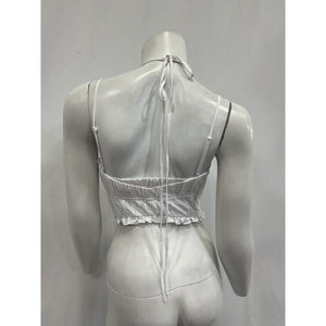 Simkhai 'Lottie' White Poplin Halterneck Crop Top Size 0