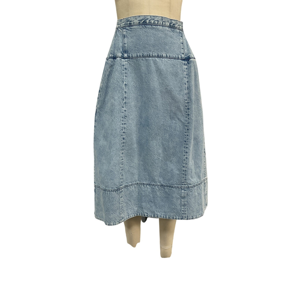 Tibi Acid Iceburg Denim Blue Cotton Sculpted Skirt Size 12