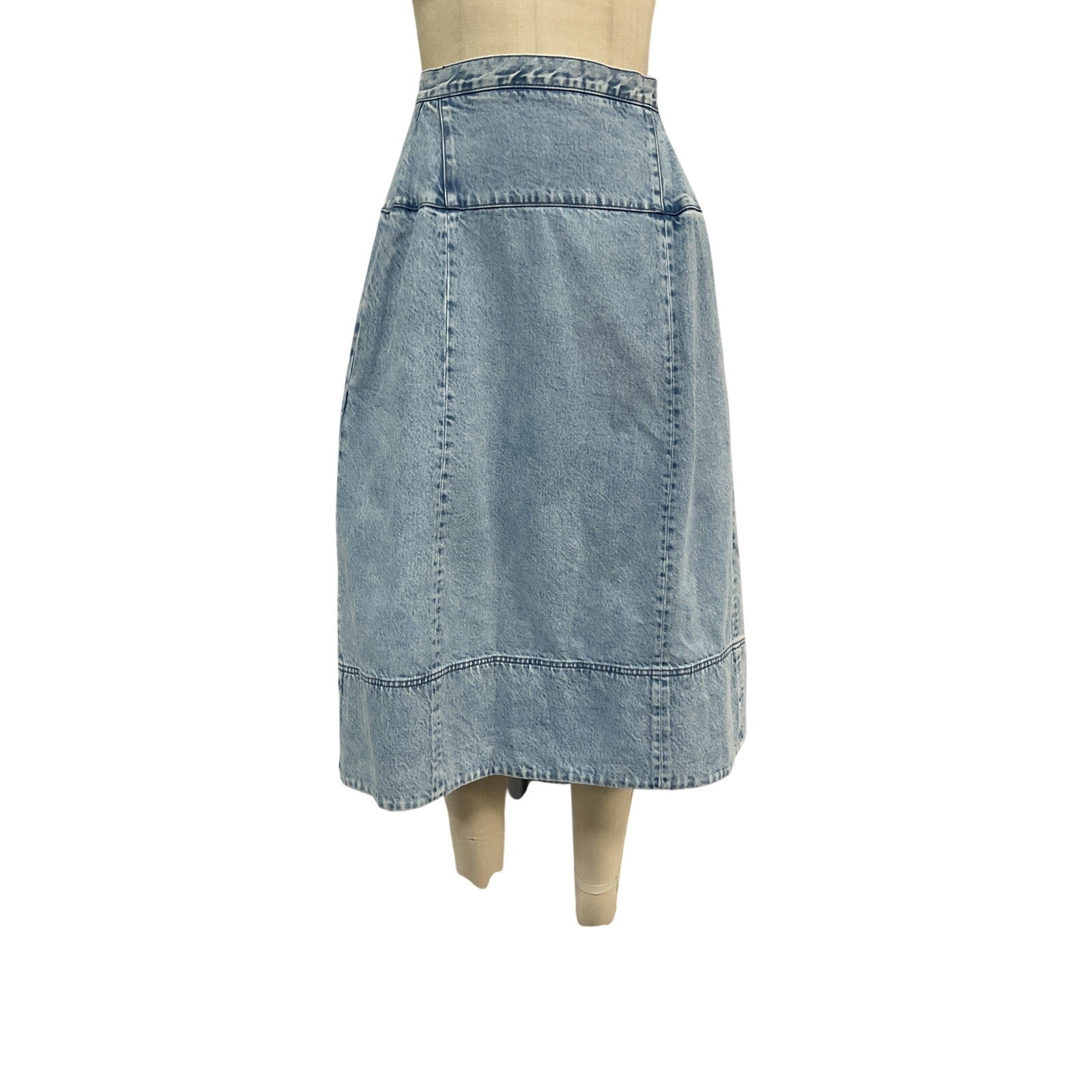 Tibi Acid Iceburg Denim Blue Cotton Sculpted Skirt Size 12