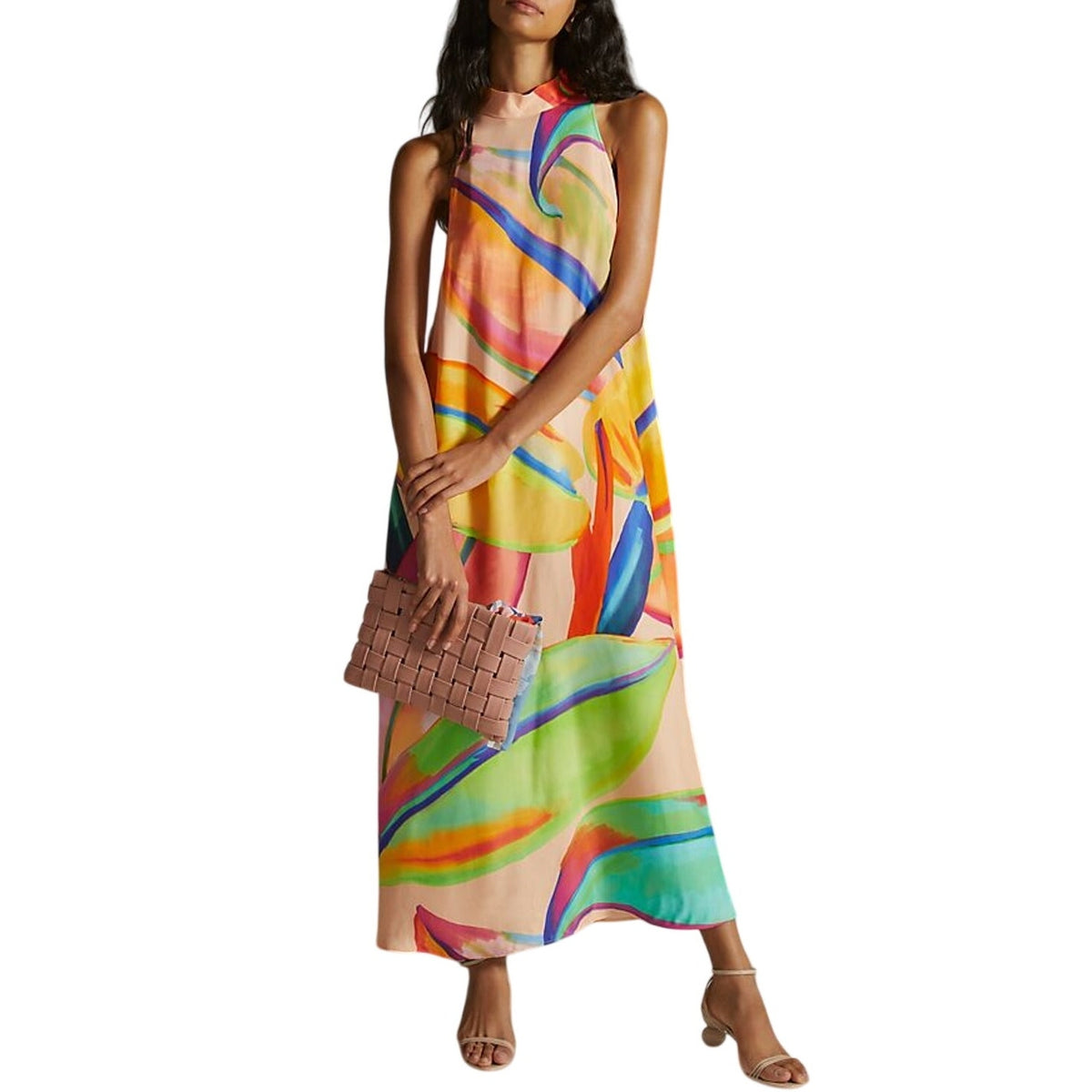 Farm Rio Vibrant Multicolor Halter Maxi Dress Size S