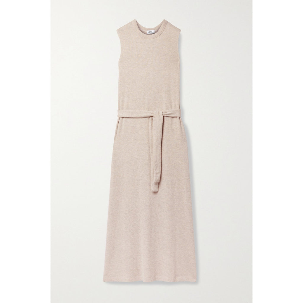 Leset 'Lori' Beige Brushed Stretch-Jersey V Neck Midi Dress Size XS