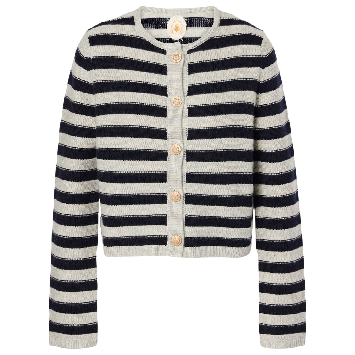 Jardin Des Orangers Striped White Navy Wool Cashmere Cardigan Size L