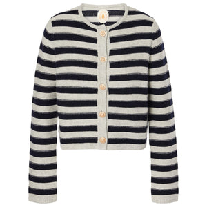 Jardin Des Orangers Striped White Navy Wool Cashmere Cardigan Size L
