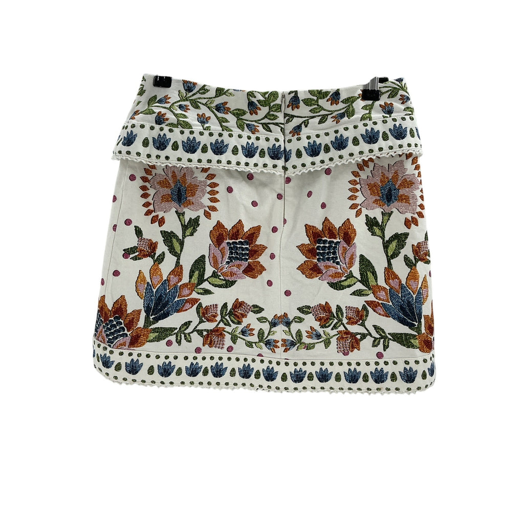 Farm Rio White Cotton Garden Print Wrap Skirt Size S