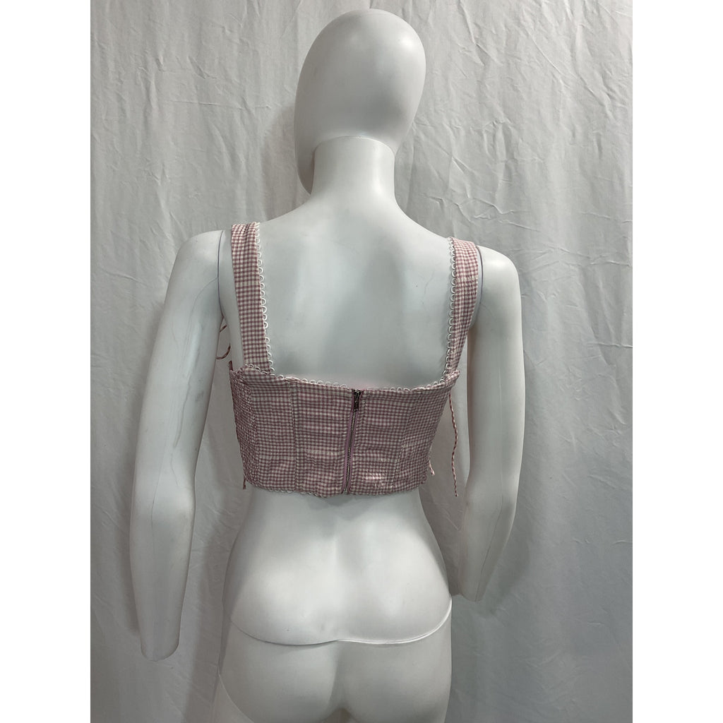 For Love & Lemons 'Ali' Pink Seersucker Bustier Top Size S