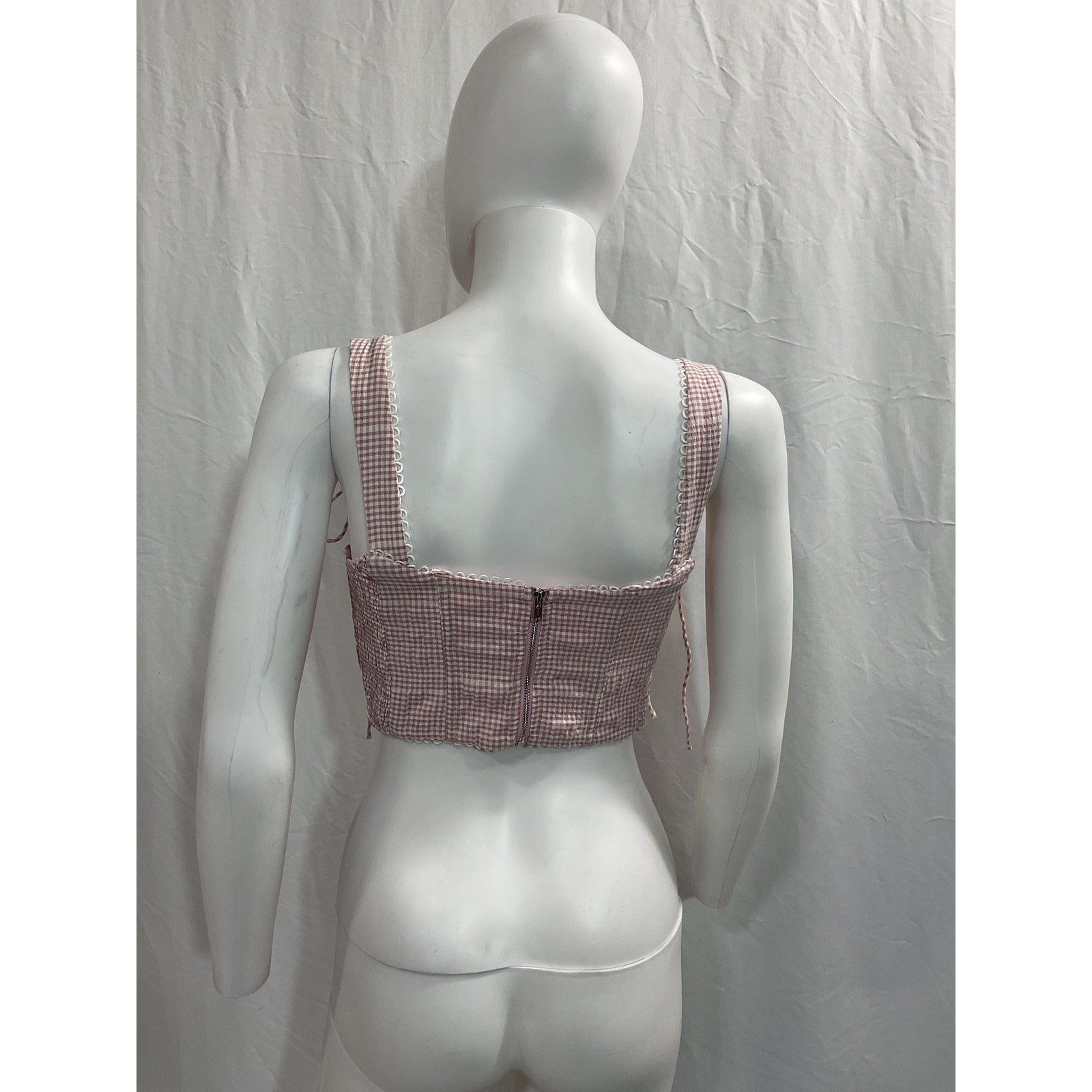 For Love & Lemons 'Ali' Pink Seersucker Bustier Top Size S