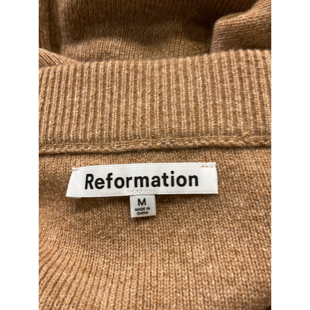 Reformation 'Renato' Tan Sleeveless Halterneck Two-Piece Cashmere Top & Midi Skirt Set Size M