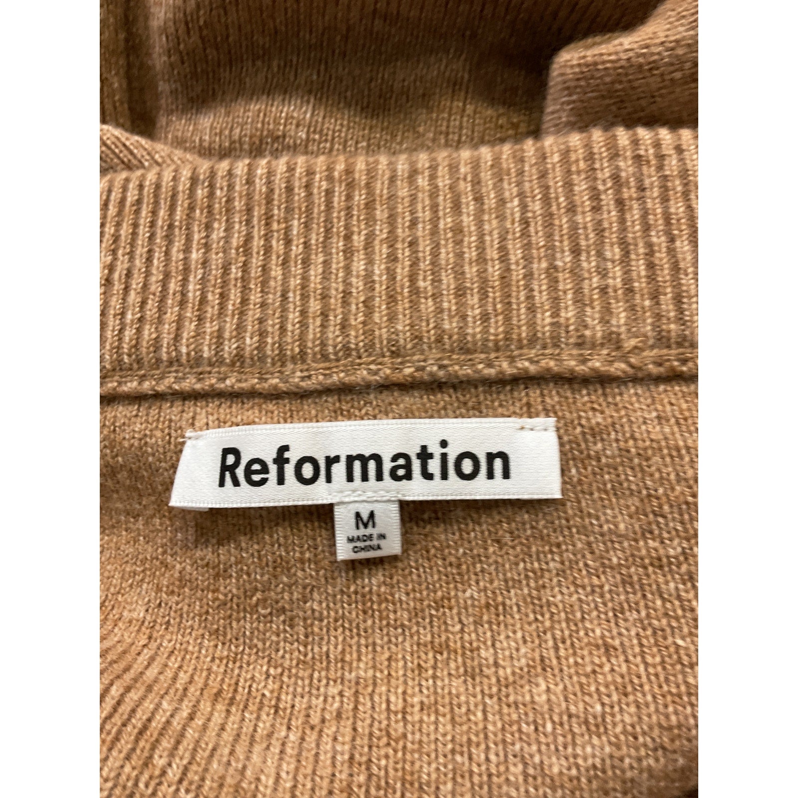Reformation 'Renato' Tan Sleeveless Halterneck Two-Piece Cashmere Top & Midi Skirt Set Size M