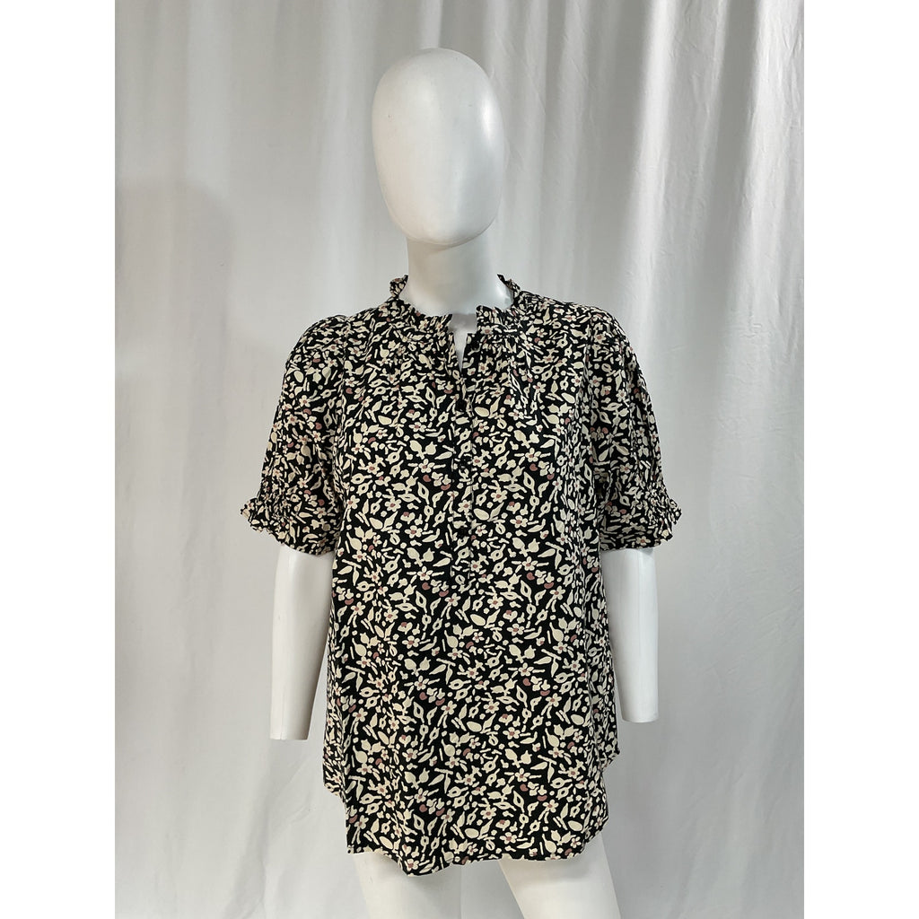 Apiece Apart 'Los Altos' Black Floral Print Top Size S