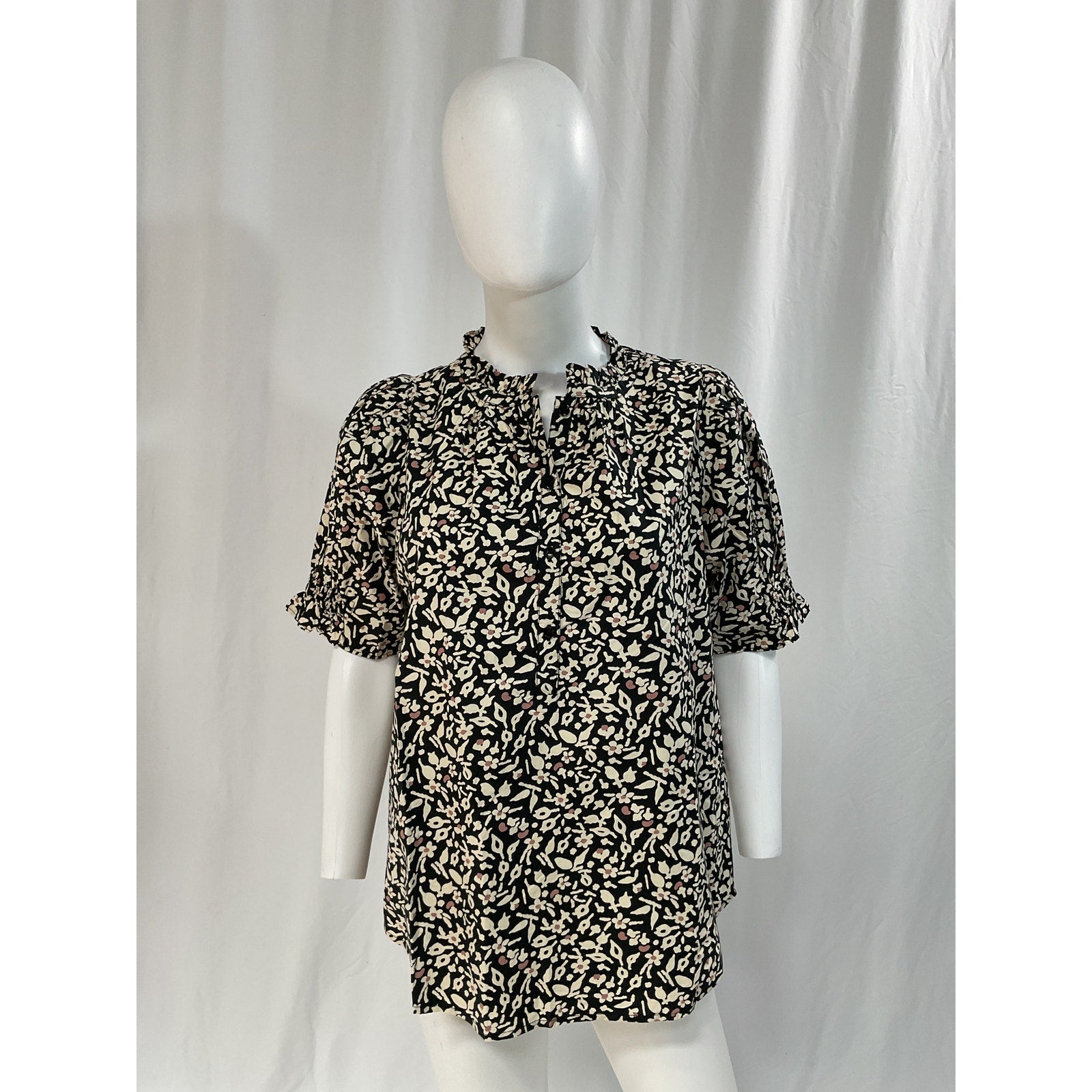 Apiece Apart 'Los Altos' Black Floral Print Top Size S