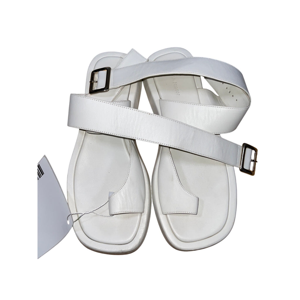 Gia Borghini Rhw Flat Toe White Leather Ring Wrap Sandal Size 40
