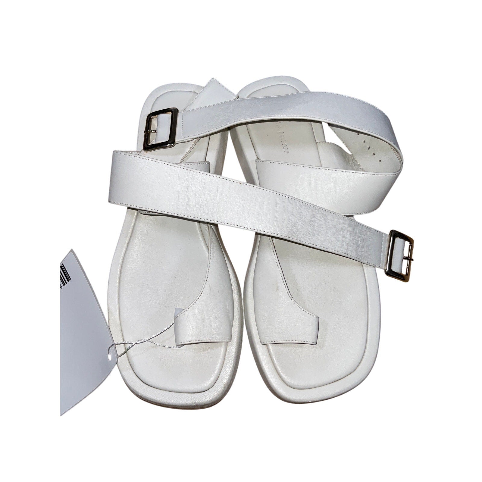 Gia Borghini Rhw Flat Toe White Leather Ring Wrap Sandal Size 40