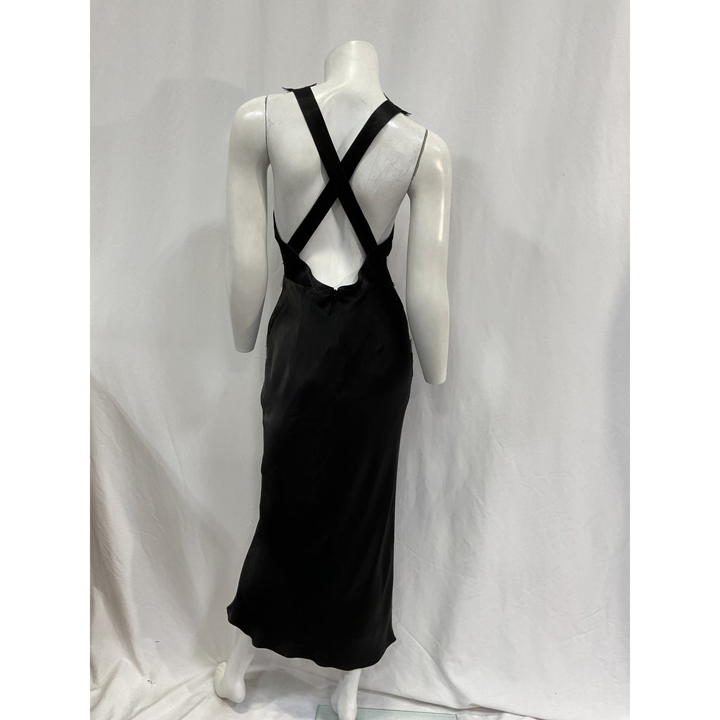 Shona Joy 'Camille' Black Lenzing Ecovero Lace Cross Back Midi Dress Size 2