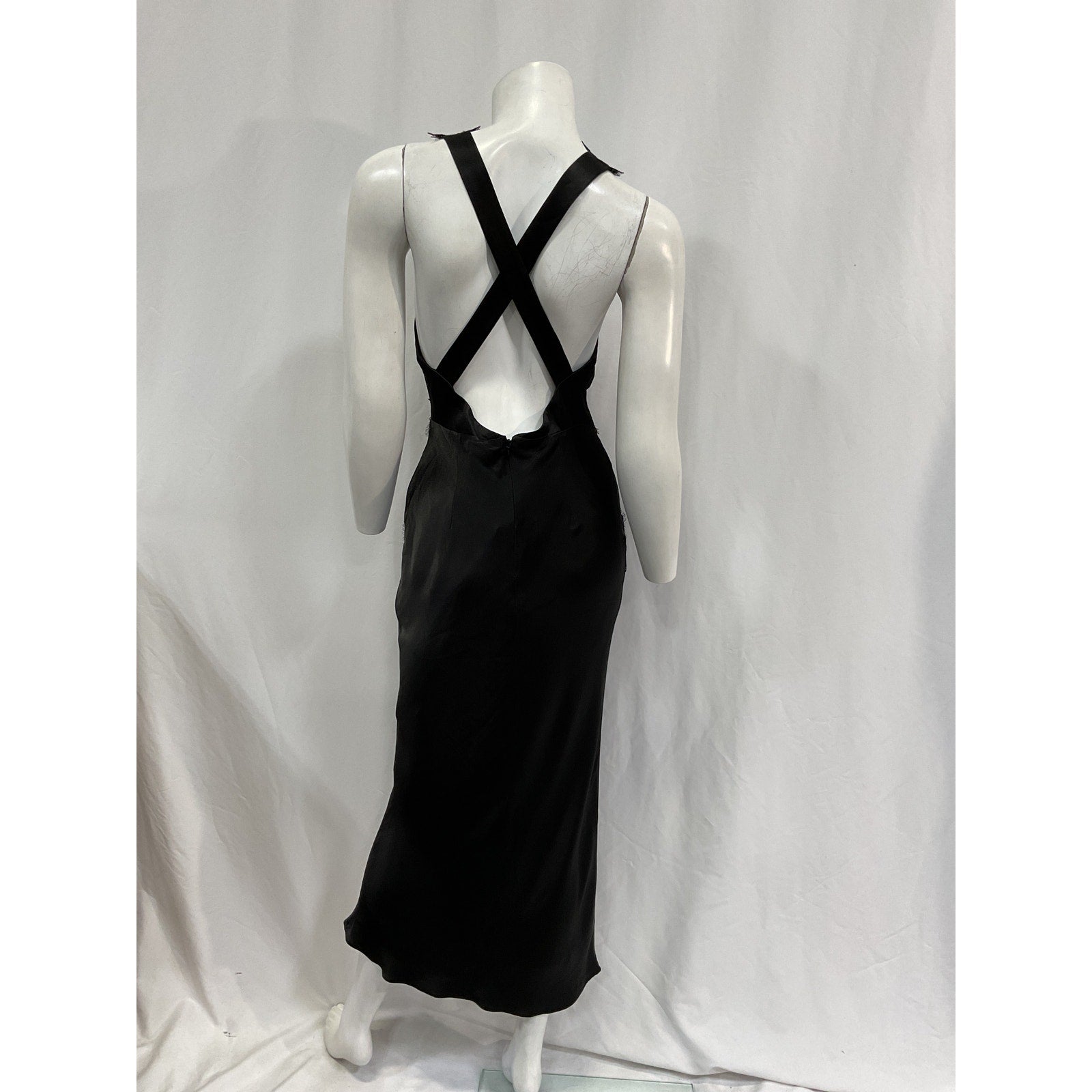 Shona Joy 'Camille' Black Lenzing Ecovero Lace Cross Back Midi Dress Size 2