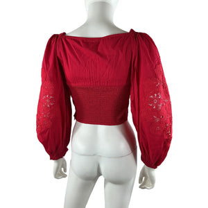 Farm Rio Embroidered Red Eyelet Blouse Size XS