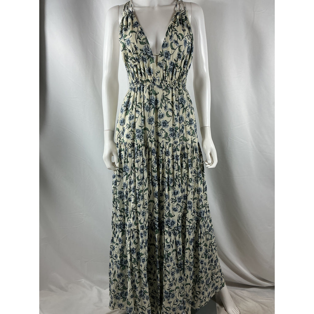 Significant Other 'Isobel' Blue Cotton Floral Plunging Maxi Dress Size 6