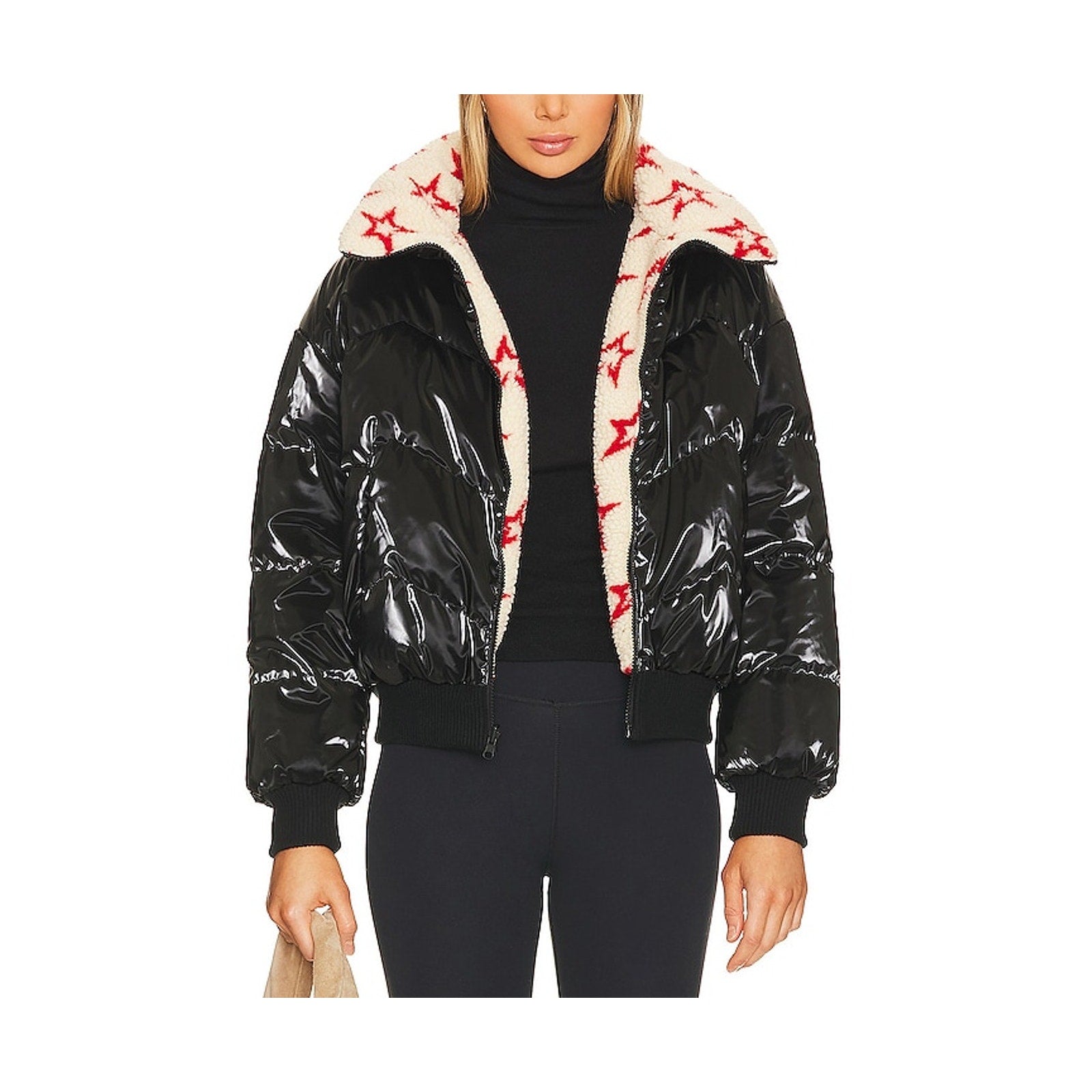 Perfect Moment 'Reversible' Black Polyester Metallic Faux Shearling Jacket Size XS
