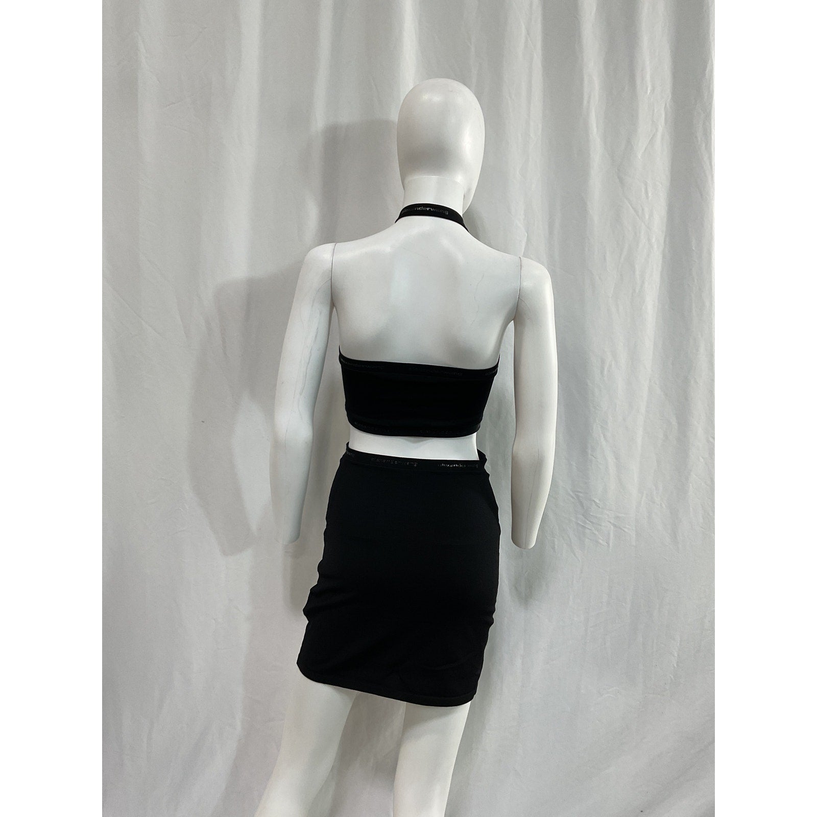 Alexander Wang 'Criss Cross' Black Logo Halterneck Cut Out Dress Size M