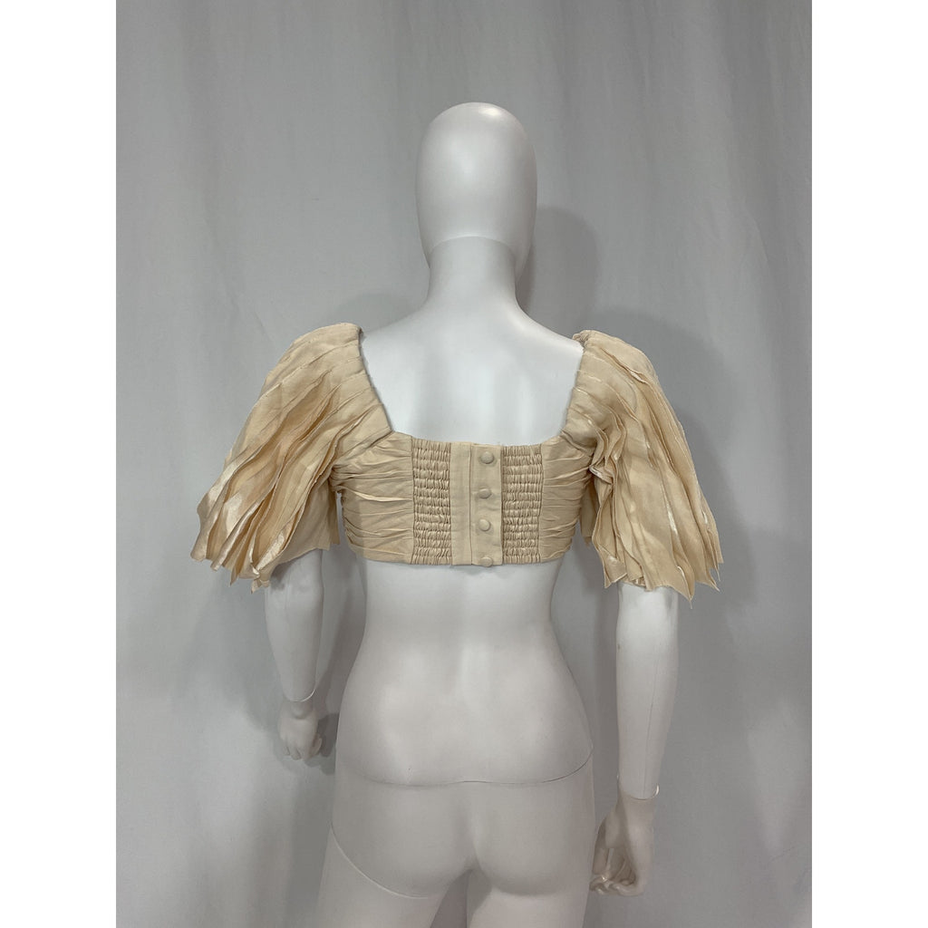 Aje 'Cari' White Ruched Flare Sleeve Crop Top Size 10