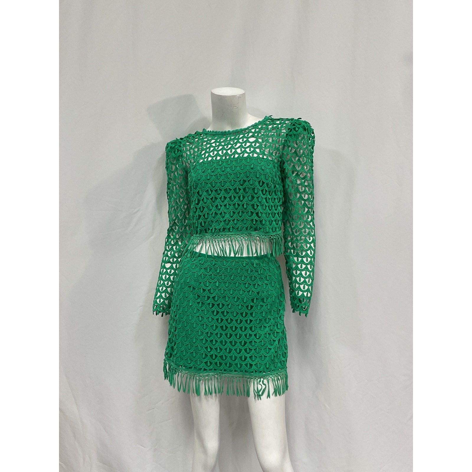 Saylor 'Deirdre' Green Polyester Top & Mini Skirt Set Size XS
