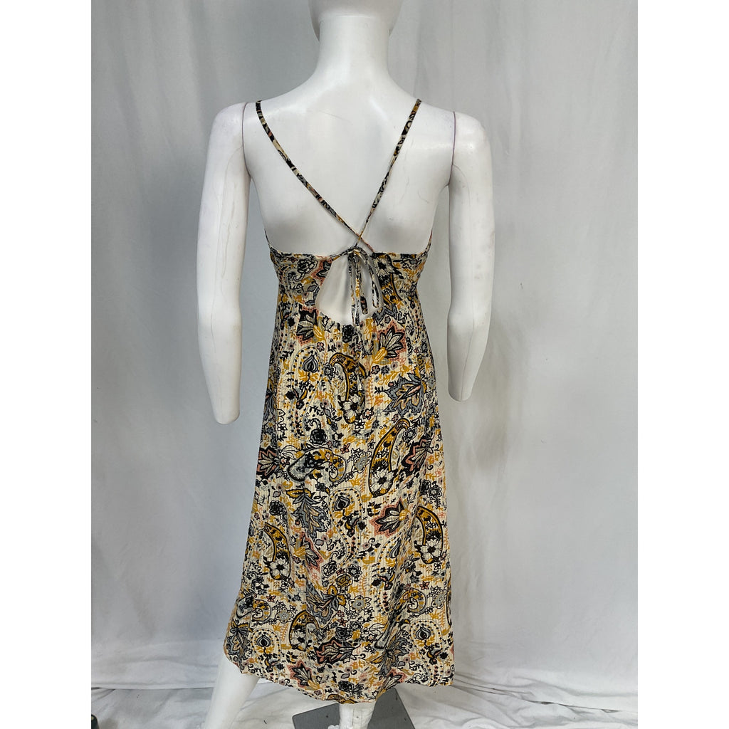 Ba&Sh 'Baila' Tan Viscose Printed Midi Dress Size XS