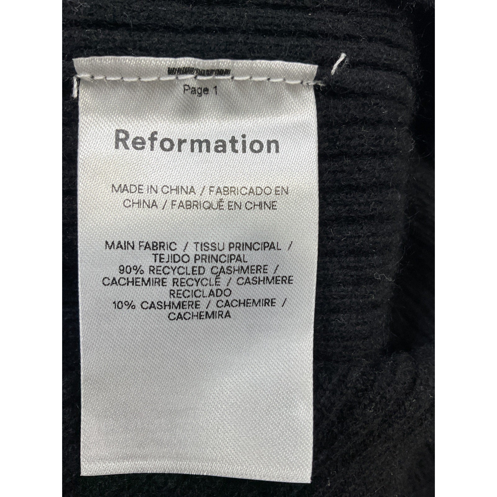 Reformation 'Basil' Black Cashmere Sleeveless Sweater Dress Size XL