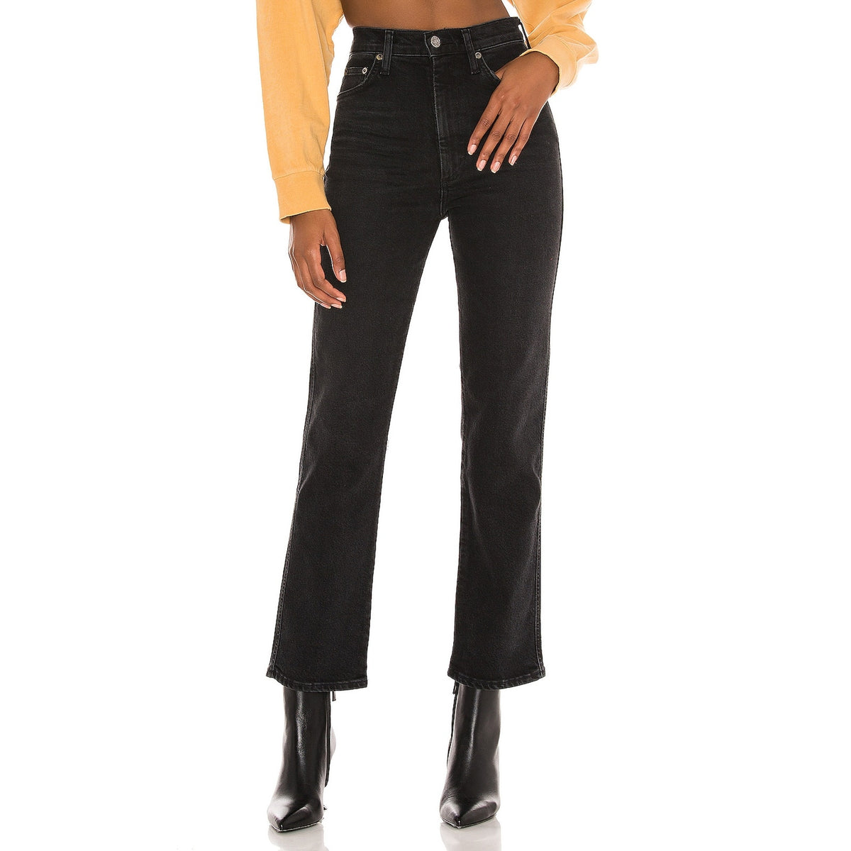 Agolde Pinch Waist Black High Rise Kick Flare Denim Jean Size 26