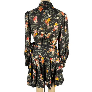 Zimmermann Printed Black Floral Linen Wrap Mini Dress Size US Small (4)