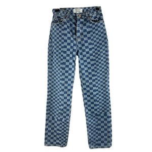 Reformation Checkerboard High-Rise Straight Blue Cynthia Denim Jeans Size 25