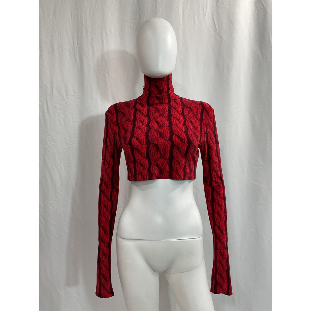 Norma Kamali 'Slimm' Red Fit Turtleneck Cropped Top Size S