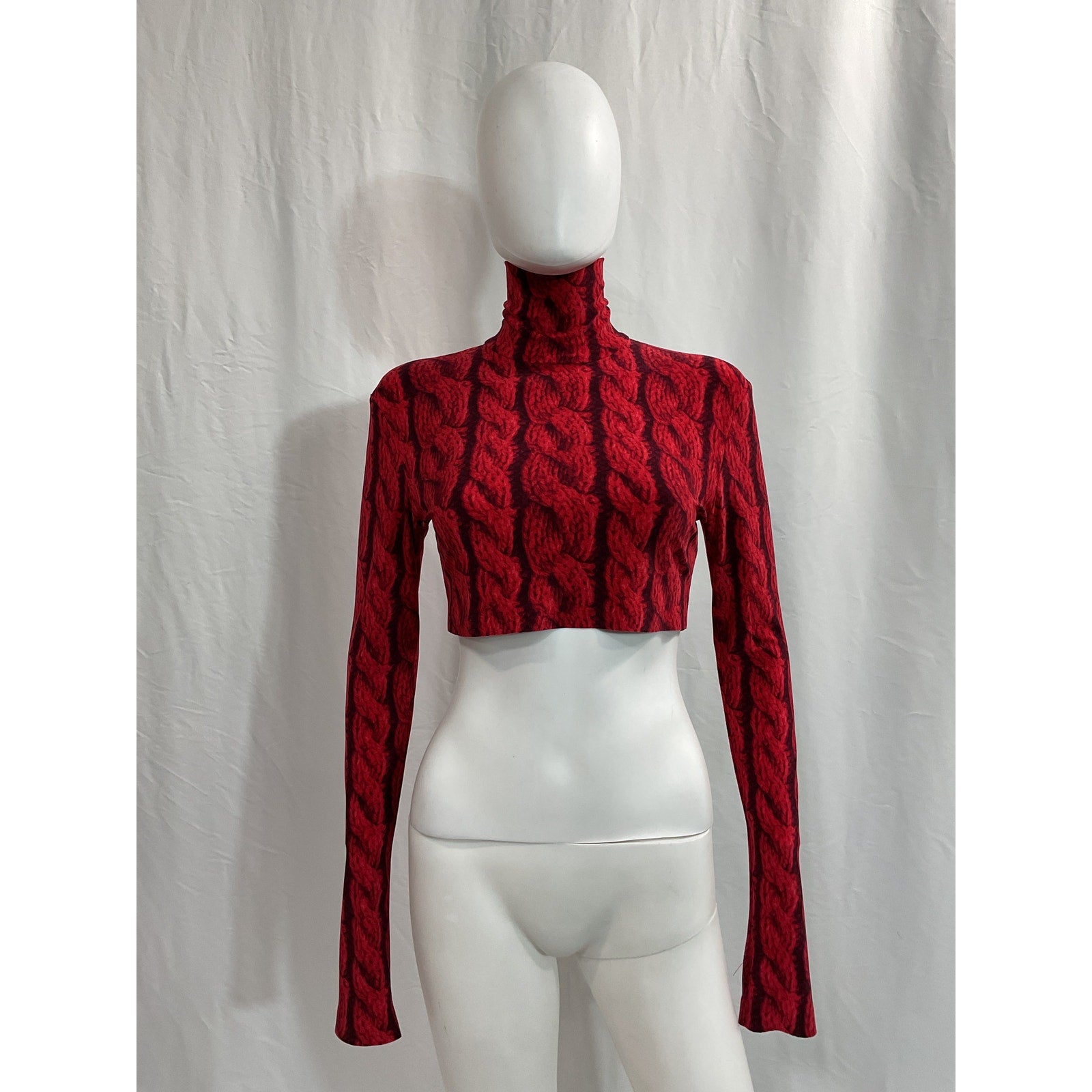 Norma Kamali 'Slimm' Red Fit Turtleneck Cropped Top Size S