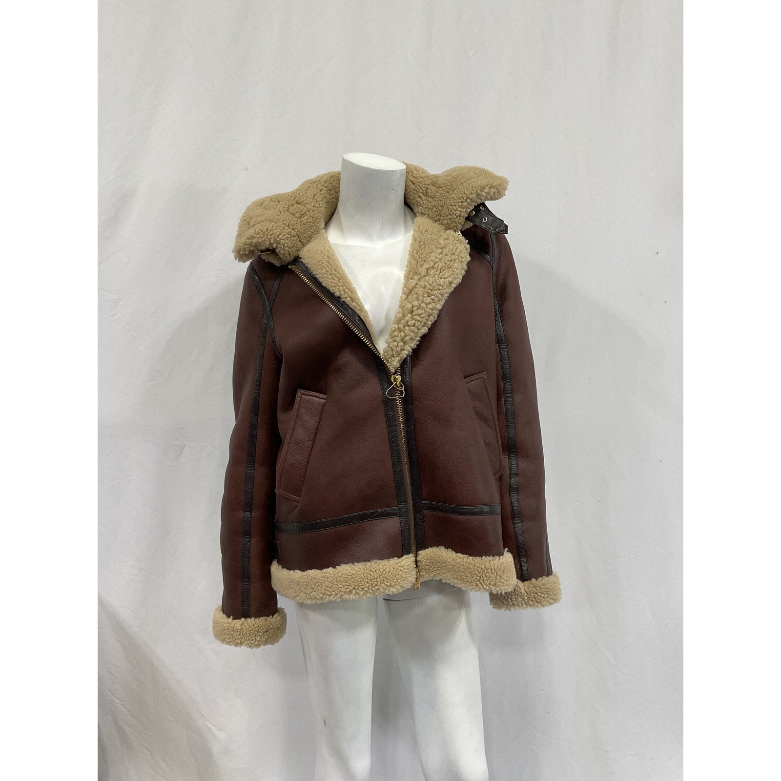 Rag & Bone 'Stella' Brown Leather Shearling Jacket Size M