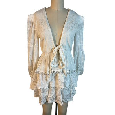 Hemant And Nandita Embroidered White Veda Mini Dress Size S NWT