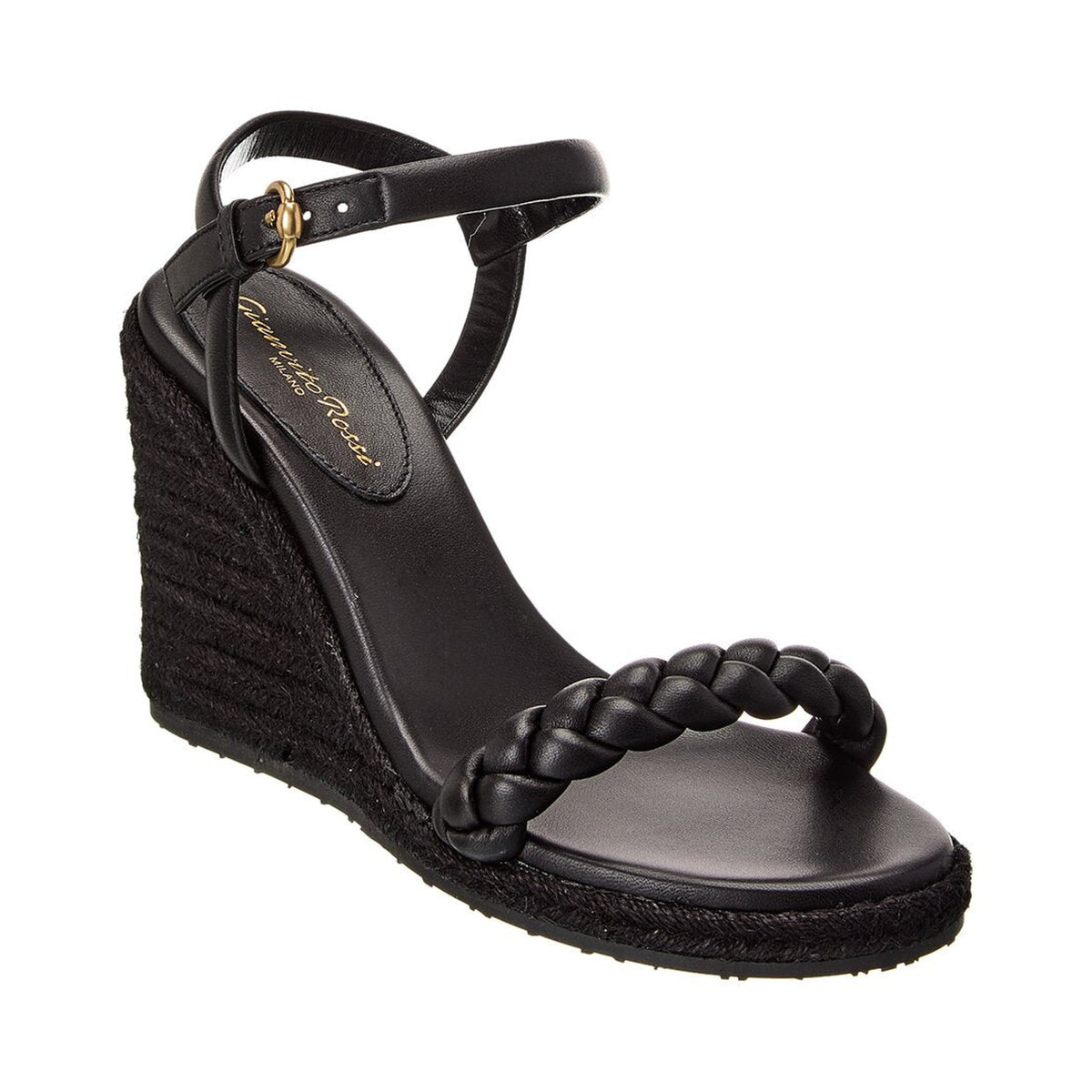 Gianvito Rossi Braided Black Cruz Wedge Sandals Size EU 40/ US 10