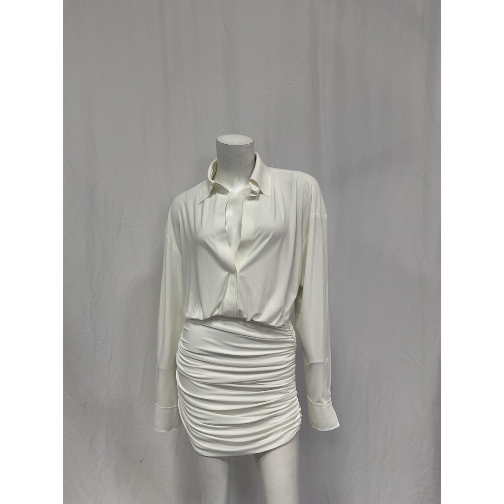 Norma Kamali Oversized White Polyester Shirted Bottom Mini Dress Size XS