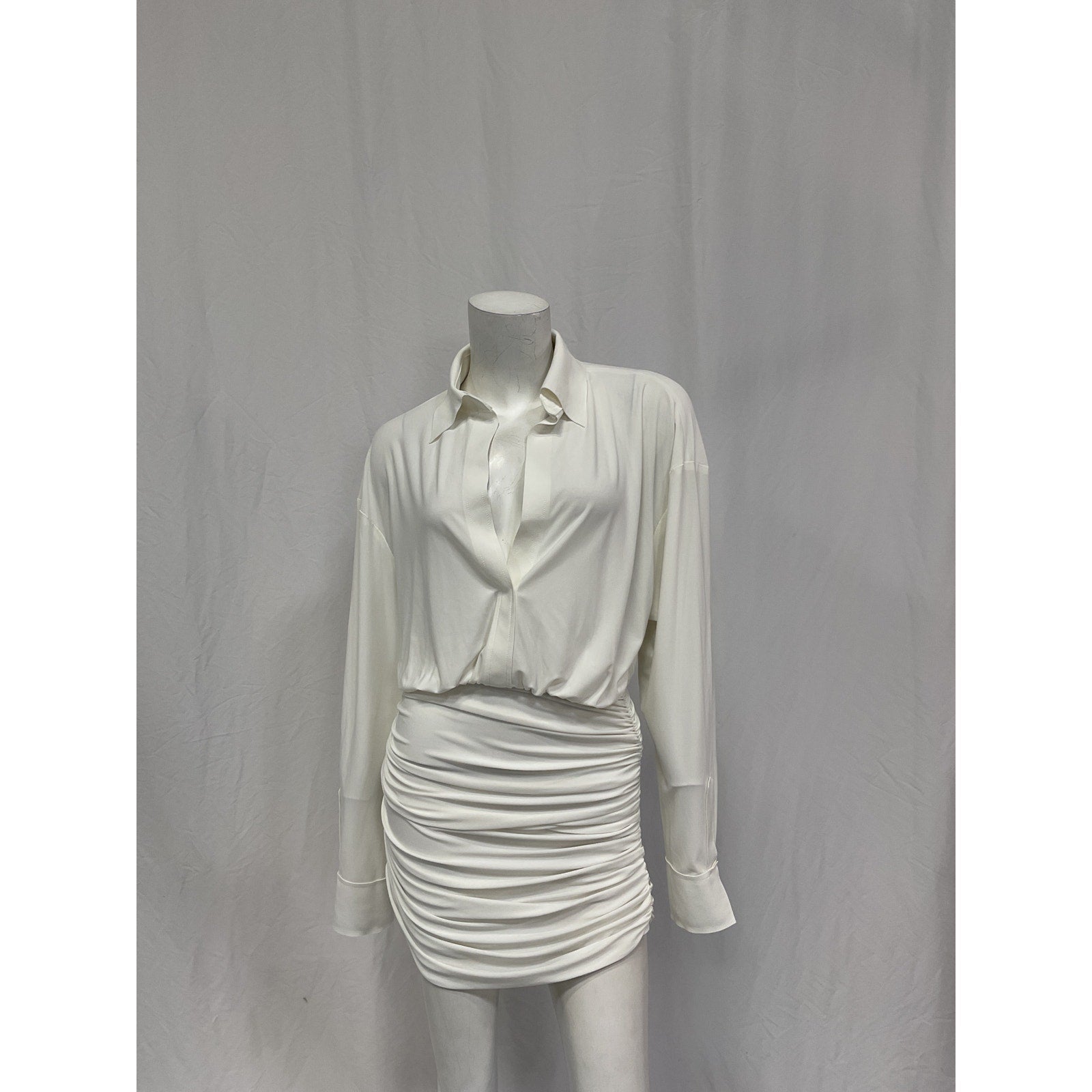 Norma Kamali Oversized White Polyester Shirted Bottom Mini Dress Size XS