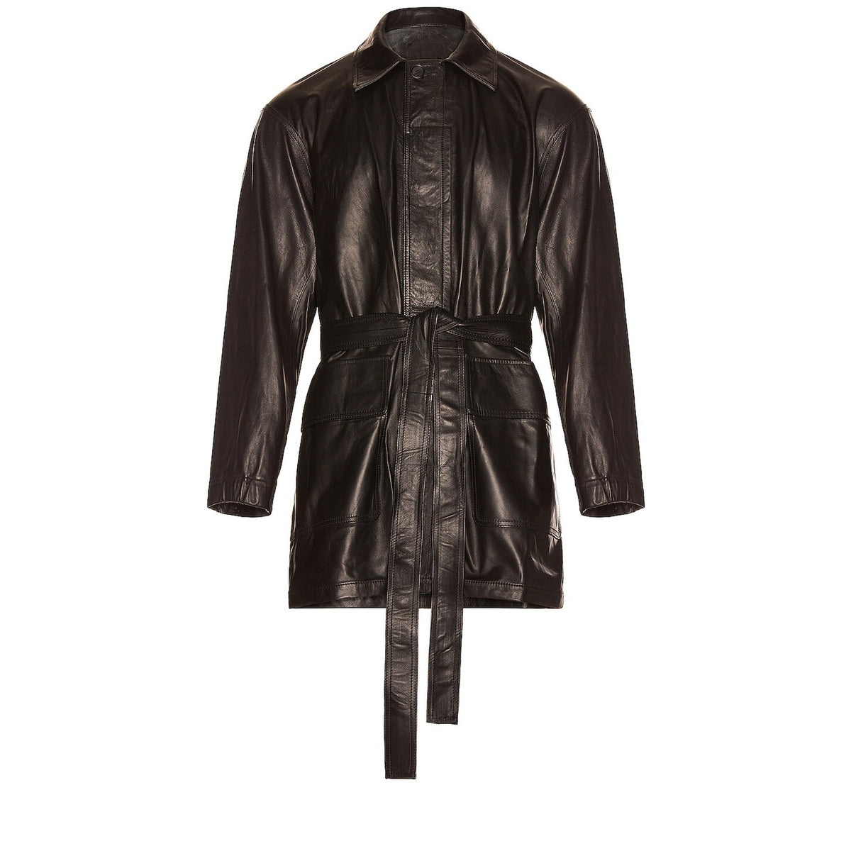 Fear Of God Classic Black Belted Leather Coat Size M