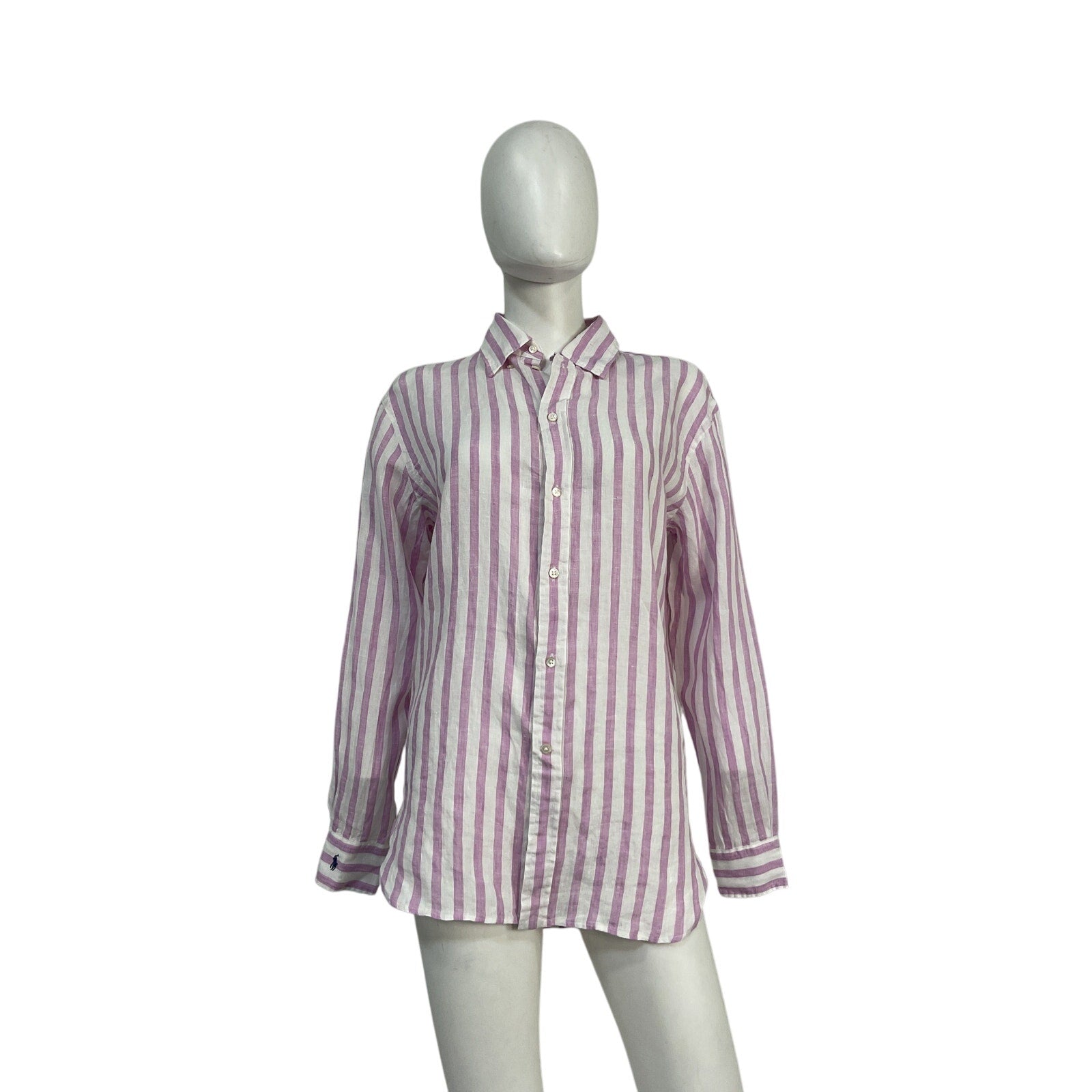 Ralph Lauren Oversize Pink Linen Fit Striped Shirt Size XS