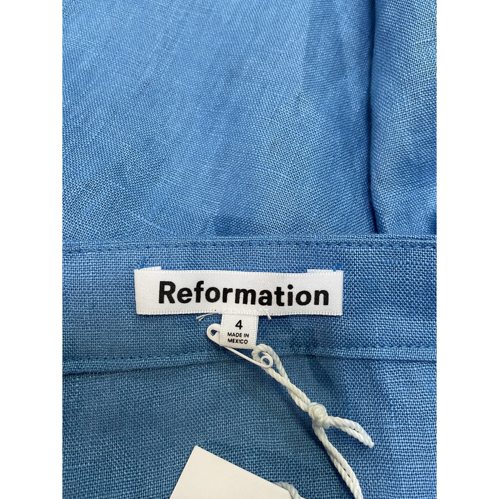 Reformation 'Valli' Blue Linen Mini Dress Size 4 - NWT