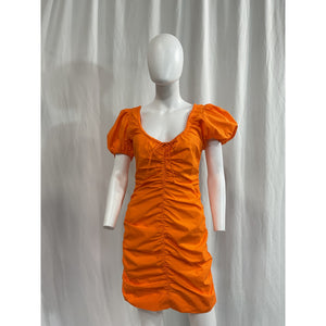 Ganni 'Bow-Detailed' Orange Ruched Cotton-Poplin Bow Accent Mini Dress Size 2 - NWT